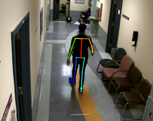 Person walking in the Smart Hallway with AI pose overlay